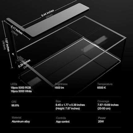 FZONE Solo Series Nano LED Aquarium Light, Full Spectrum and Dimmable, App-Controlled, for Freshwater and Planted Tanks