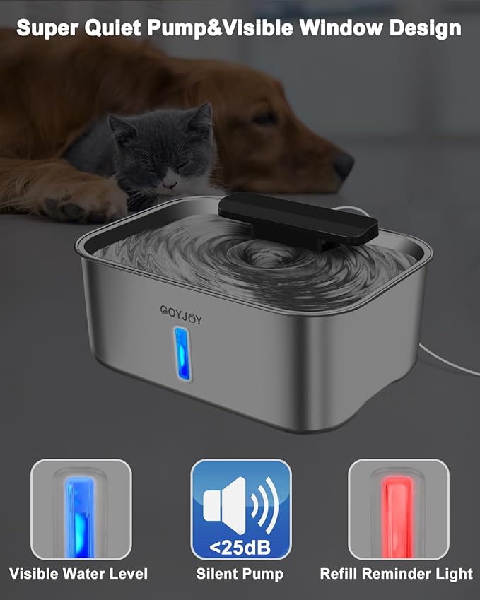 Dog Water Fountain for Large Dogs,3 Gallon Stainless Steel Dog Water Bowl Fountain,Large Pet Water Drinking Fountain with Deeper Drinking Area,Swirling Filtration Design with Fresher & Cleaner Water