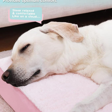 KSIIA Orthopedic Dog Bed - Waterproof & Washable with Removable Cover, Deluxe Plush Egg Crate Foam Design for Large Dogs, 41x27 Inch Pink Dog Crate Bed
