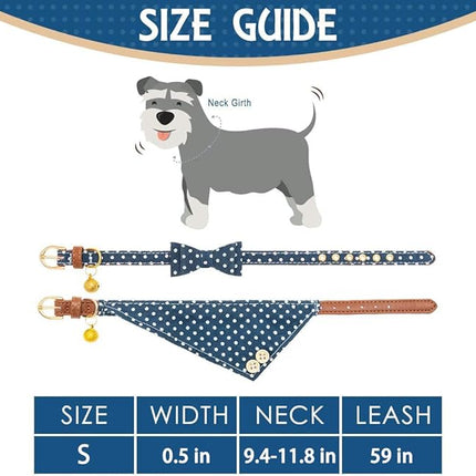 EXPAWLORER Dog Collar and Leash Set - Classic Plaid Dog Bow Tie and Dog Bandana Collar with Bell, Dog Leash Tangle Free, Adjustable Collars for Small Medium Large Dogs Cats, Holiday Ideal Gift