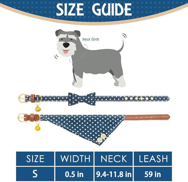 EXPAWLORER Dog Collar and Leash Set - Classic Plaid Dog Bow Tie and Dog Bandana Collar with Bell, Dog Leash Tangle Free, Adjustable Collars for Small Medium Large Dogs Cats, Holiday Ideal Gift