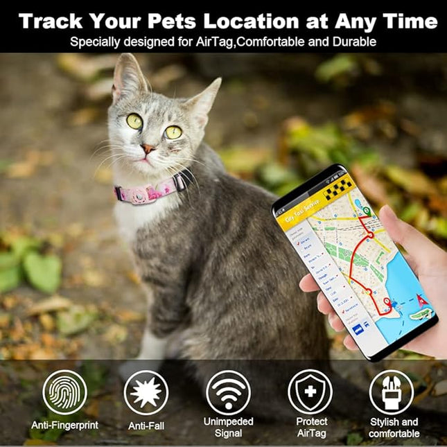 Cat Collar, Compatible with AirTag, Polyester Pet Kitten Puppy Collar for Small Dogs, Pink Rose, XS: 8''-12'' Neck