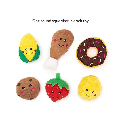 ZippyPaws Burrow Replacement Miniz - Interactive Dog & Puppy Toys for Boredom, Stimulating Pet Products to Keep Them Busy, Plush Refills for Hide & Seek Puzzle, Squeaky Enrichment - Mixed Food 6 Pack