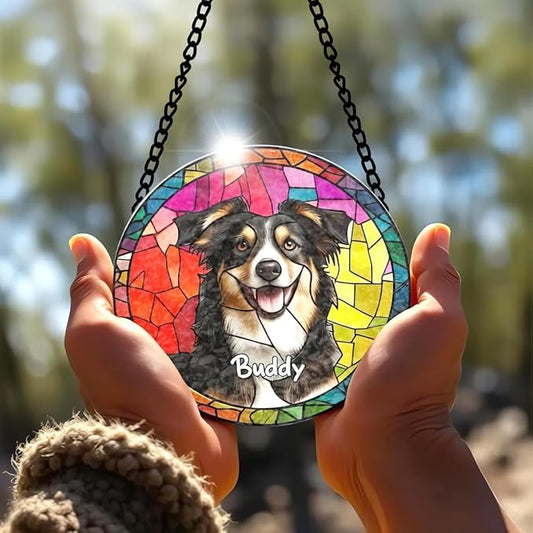 Custom Dog Portrait Stained Glass Light Catcher, Pet Memorial Stained Glass Photo Light Catcher, Staineds Glass Dog Memorial, Loss of Dogs Sympathy Gift Personalized, Pet Loss Gift /5