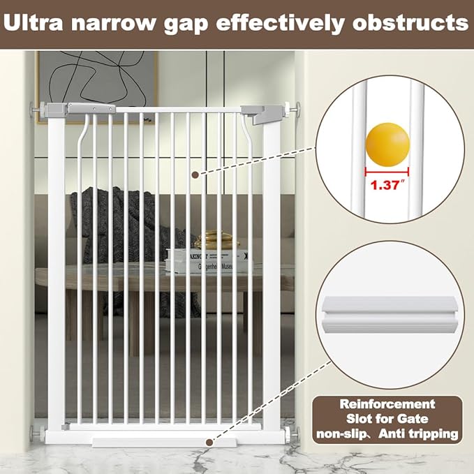 41" Extra Tall Cat Gate for Doorway, 49.2-54.7 Metal Pet Baby Safe Gate, Extra Wide Pressure Mounted Child Door with Expansion Kit, No Drilling No Climb Cat Fence Indoor, Tall Dog Gate, White