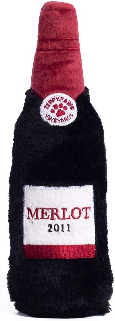 ZippyPaws Happy Hour Crusherz - Interactive Dog Toys to Keep Them Busy, Squeaky Plush Pet Toy for All Breeds, for Small, Medium, & Large Dogs, Drink Themed Crinkle Water Bottle Toy - Merlot