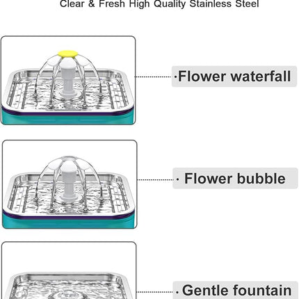 Crystal Cat Water Fountain Stainless Steel with 4 Filters and 4 Sponges, 101oz/3L Pet Fountain with LED Light for Cats and Dogs (Green)