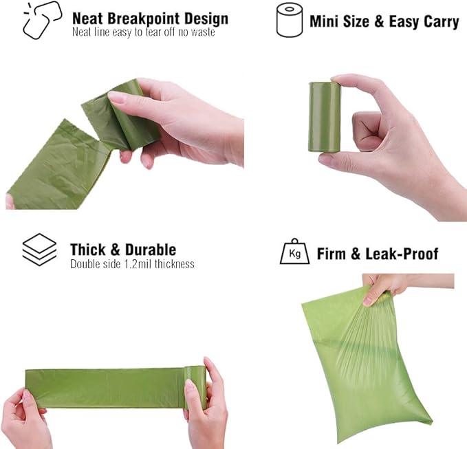 Biodegradable Doggy Poop Bags, Extra Thick Dog Poop Bags with Dispenser and Leash Clip, Scented Waste Bags for Puppy Outdoor Walking and Traveling,240 Counts