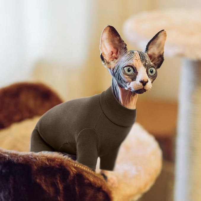 ROZKITCH Hairless Cat Sweaters, Breathable Soft Jumpers for Cats Only, Coat with Four Legs, Warm Sweater T-Shirt Pajamas Jumpsuit Vest Cornish Rex Devon Rex Peterbald Coffee L