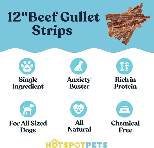 hotspot pets Beef Esophagus Dog Treats Grass Fed with No Added Hormone & Antibiotic All Natural Jerky Dog Treats - (12 Inch - 1 Pound Bag) Dog Chews Rich in Glucosamine & Chondroitin for Joint Health