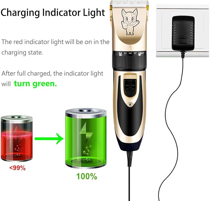 Dog Grooming Kit Clippers, Low Noise, Electric Quiet, Rechargeable, Cordless, Pet Hair Thick Coats Clippers Trimmers Set, Suitable for Dogs, Cats, and Other Pets (Gold)