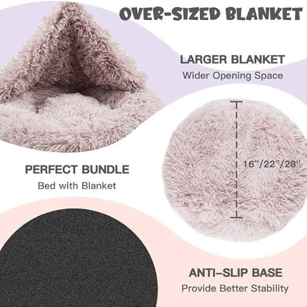 Himax Dog Beds for Small Dogs, Donut Dogs Beds with Blanket Attached, Calming Dog Bed Washable (20"/26"/35") Beige