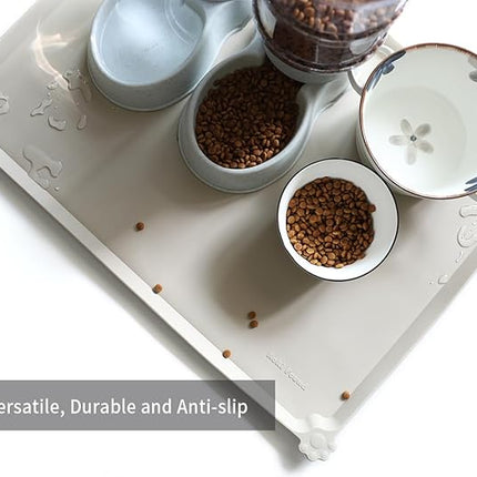 Hoki Found X-Large Silicone Non Slip Pet Food Mats - Tray for Dogs, Cats - Waterproof, Suitable for Carpet - Cream Brown