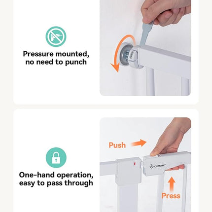 COMOMY 36" Extra Tall Baby Gate for Stairs Doorways, Fits Openings 29.5" to 40.6" Wide, Auto Close Sturdy Safety Dog Gate for House, Pressure Mounted Easy Walk Through Pet Gate with Door, White