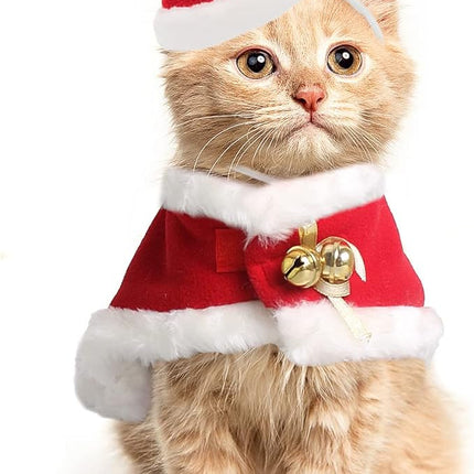 LESYPET Cat Christmas Costume, Santa Hat with Cloak for Small Dogs Rabbits Christmas Costume New Year, Red S