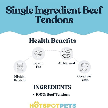 hotspot pets Beef Tendon Chews for Dogs - 8 Inch All Natural, Free-Range, Grass-Fed Premium USDA Gambrol Beef Tendon Stick Treats - Made in USA (1 Pound - 21-23pcs)