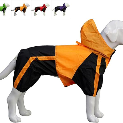 Lovelonglong Border Collie Dog Hooded Raincoat, Rain Jacket Poncho Waterproof Clothes with Hood Breathable 4 Feet Four Legs Rain Coats for Large Dogs Orange L-M+