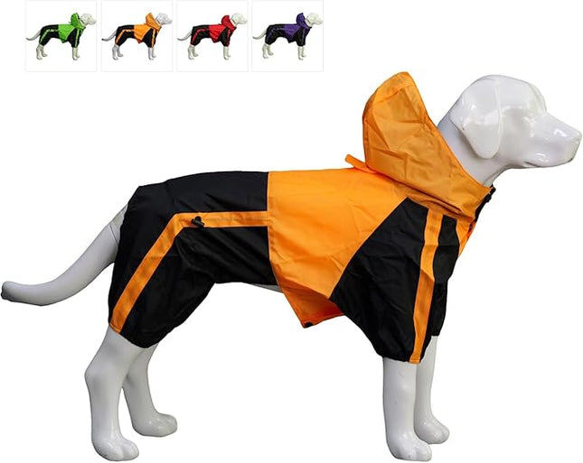 Lovelonglong Dog Hooded Raincoat, Small Dog Rain Jacket Poncho Waterproof Clothes with Hood Breathable 4 Feet Four Legs Rain Coats for Small Medium Large Pet Dogs Orange XL