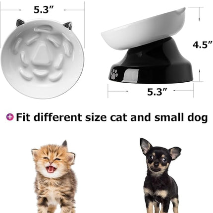 Y YHY Ceramic Cat Slow Feeder, Elevated Dog Food Bowl Tilted Design, Slow Feeder Bowl no Black Chin, Cat Shape for Dry and Wet Food