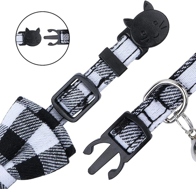 Faleela Cat Collar Bandana Bells Set - 2 Pack Set Cat Collar Breakaway with Cute Bow Tie and Bell, Adjustable from 7.8-10.5 Inch, Soft and Comfortable for Kitty and Some Puppies