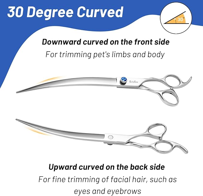 9inch Curved Dog Grooming Scissors, VG10 Steel Sharp Dog Scissors for Grooming, 30 Degree Bend, Heavy Duty Pet Trimming Shears for Dogs Cats at Home & Groomer, Professional with CNC Screw & Blunt Tip