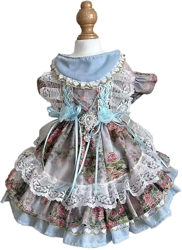 Fashion Sweet Puppy Dog Lace Princess Dress for EXTRAL Small and Small Dog C-Blue XLL