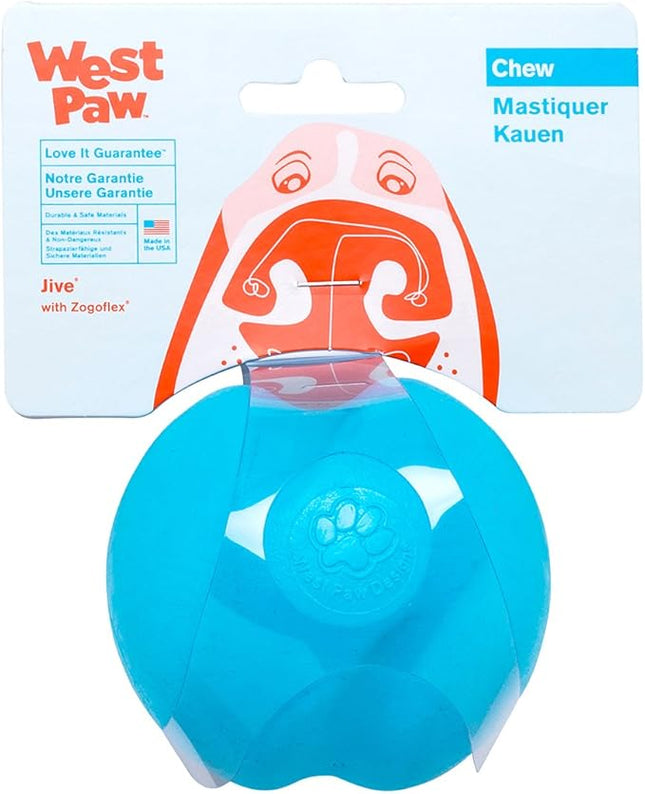 WEST PAW Zogoflex Jive Ball Dog Chew Toy – Bouncing Toys for Dogs, Fetch, Catch, Chewing, Play – Floatable, Recyclable Balls – Latex-Free, Non-Toxic, Dishwasher Safe Dog Toy, Small 2.5", Aqua Blue