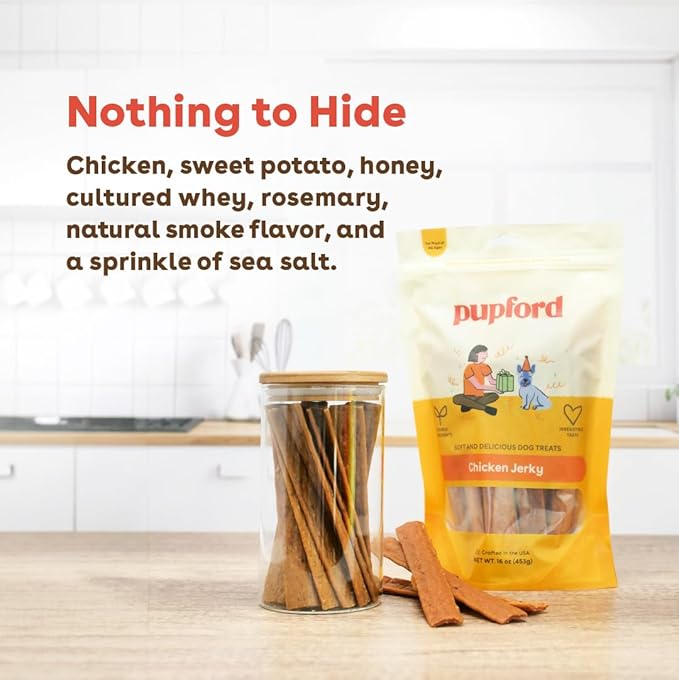 Pupford Chicken Jerky for Dogs & Puppies, All-Natural, Healthy Dog Treats, No Fillers, Made in USA (16 oz)