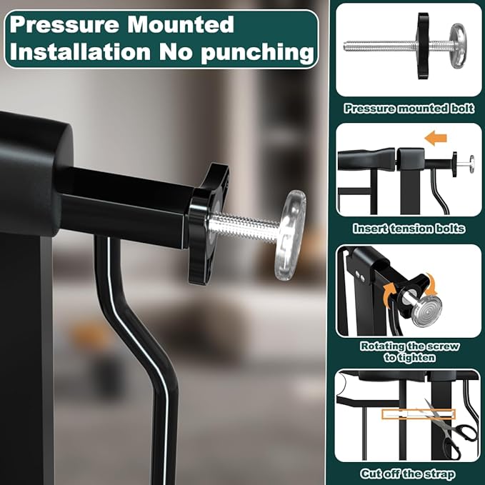 29.53"-43.30" Mornyray Auto-Close Baby Gate Extra Wide, Pressure Mounted Dog & Pet Gate for Stairs Doorways, No Drill Safety Barrier with Lace Design, Metal Child Proof Gate Indoor Outdoor, Black