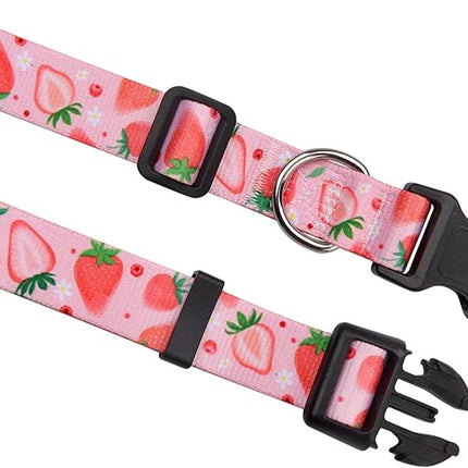 Dog Collar with Bohemia Floral Tribal Geometric Patterns - Soft Ethnic Style Collar Adjustable for Small Medium Large Dogs(Strawberry,S)