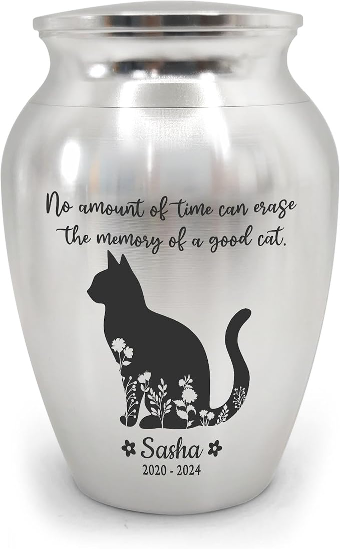 Artsy Woodsy Personalized Pet Memorial Mini Urns - Stainless Steel Decorative Keepsake Urns for Ashes, 2.56 inch, Gifts for Cat Lovers in Loving Memory