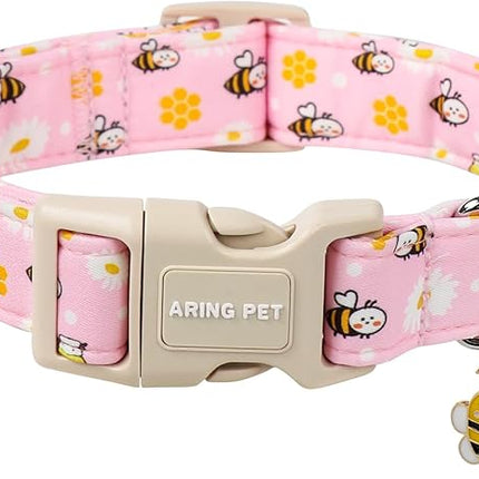 ARING PET Summer Dog Collar, Cute Pink Bee Daisy Floral Pet Collars with Quick Release Buckle for Puppy Small Medium Large Boy Girl Dogs-XS