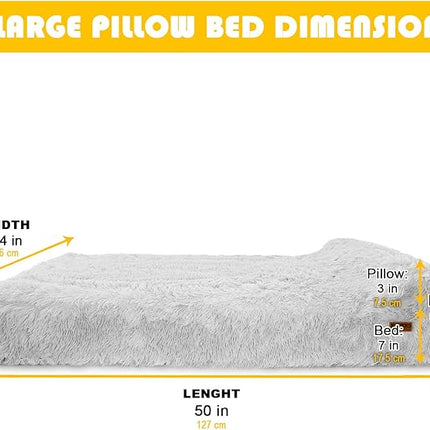 KOPEKS Orthopedic Memory Foam Dog Bed 7" Inch Thick Extra Large Dog Bed with Pillow Fluffy Grey 50"x34"x10" Includes Waterproof Liner & Durable Removable Cover with Smart Design