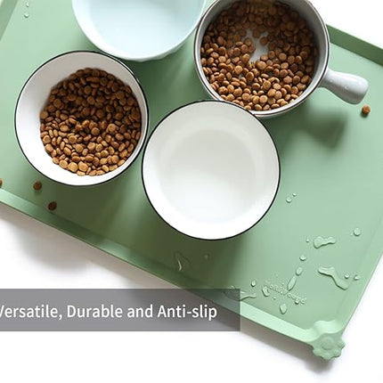 Hoki Found L Silicone Non Slip Pet Dog Cat Bowl Mats - Placemat, Feeding Mat - Waterproof for Carpet - Jade