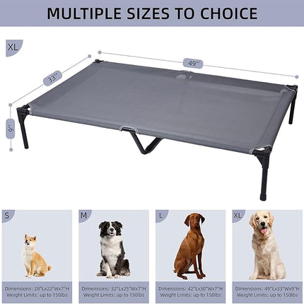 pettycare Elevated Outdoor Dog Bed - Dog Cots for Large Dogs XL, Heavy Duty Raised Cot Waterproof, Cooling Pets Bed with Washable Durable Teslin Mesh and Non Slip Feet, 49 Inches, Grey