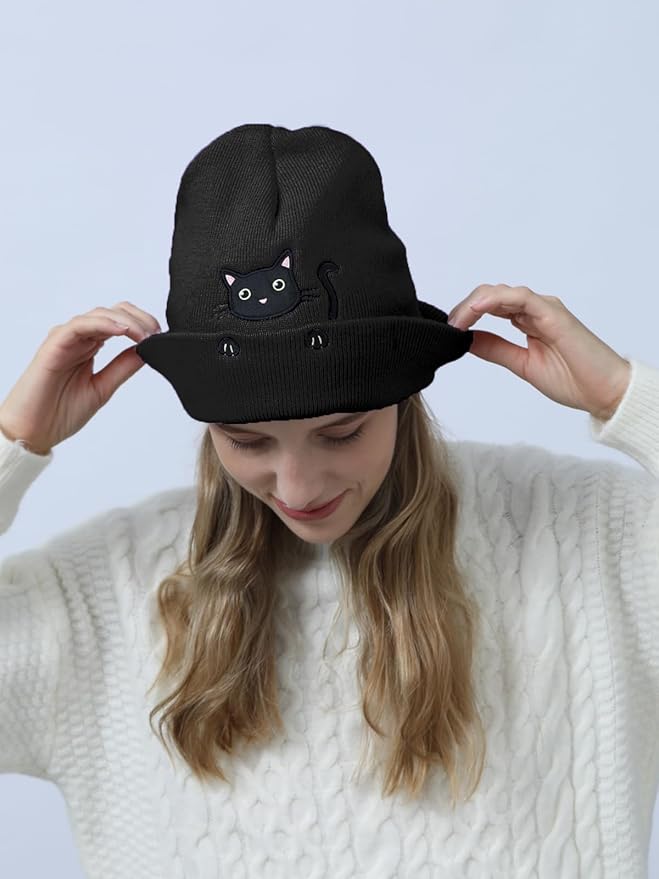 Women’s Cat Beanie Cute Cat Lover Gifts Animal Knitted Hats Christmas Stocking Stuffers for Women Girls