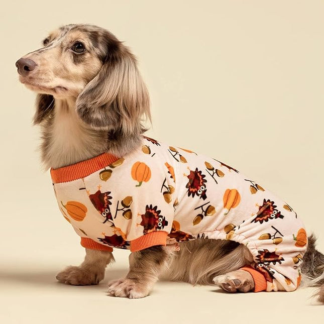Fitwarm Thanksgiving Turkey Dog Pajamas, Funny Dog Winter Clothes for Small Dogs Girl Boy, Pet Jumpsuit, Cat Onesie with Feet, Lightweight Velvet, Orange, XL