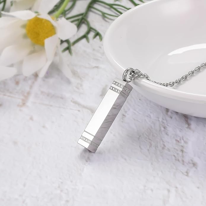 abooxiu Urn Necklace for Ashes Memorial Cremation Jewelry for Ashes Stainless Steel Ashes Jewelry Cube Ashes Necklace Bar Urn Pendant for Women Men