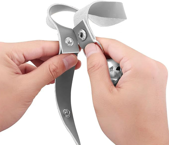 Leather Dog Doorbells for Door Knob/Potty Training/Go Outside, Length Adjustment Copper Dog Bell, Housetraining Hanging Bell, Gray Leather Silver Bells