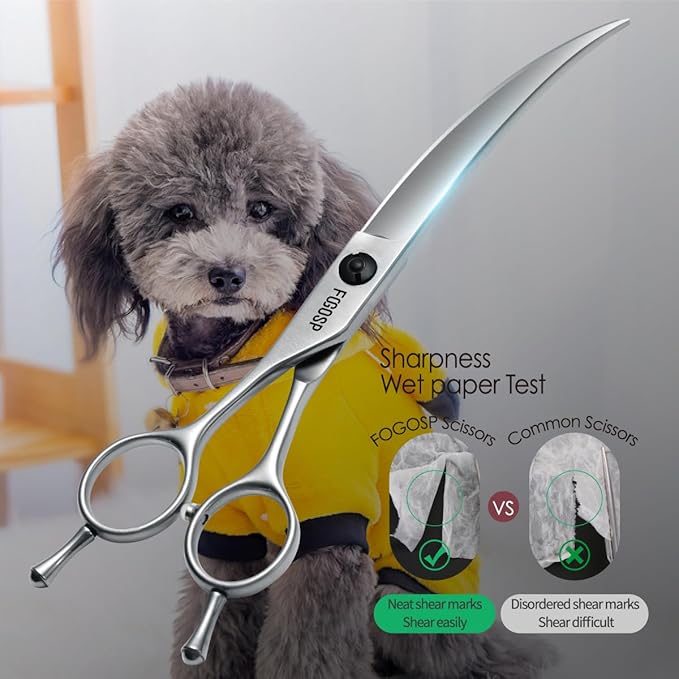 Professional Left Handed Curved Dog Grooming Scissors for Lefty Groomers 35° Arc Grooming Shears for Dogs Pet Cat Japanese 440C Sharp and Durable(7.0 in,Lefty)
