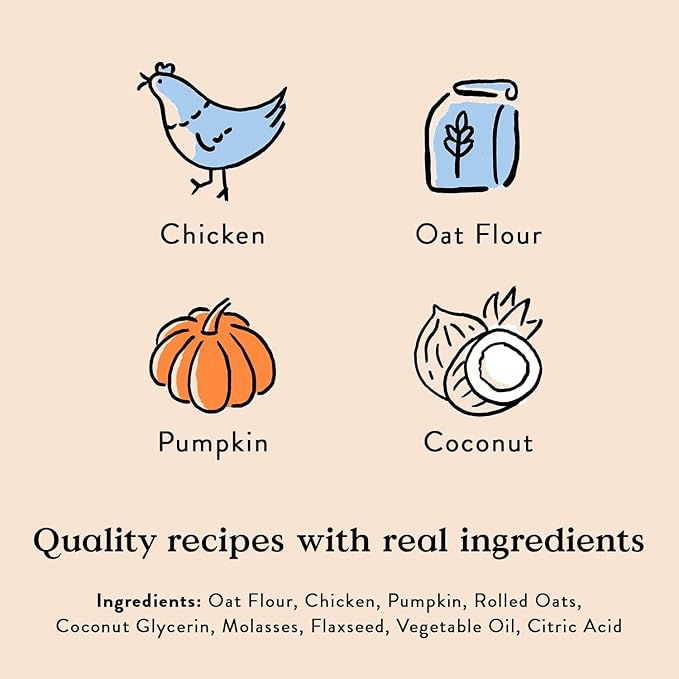 Bocce's Bakery Oven Baked Sunday Roast Treats for Dogs, Wheat-Free Everyday Dog Treats, Made with Real Ingredients, Baked in The USA, All-Natural Soft & Chewy Cookies, Chicken & Pumpkin Recipe, 6 oz