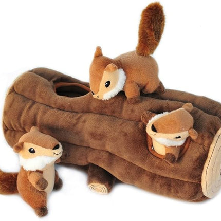 ZippyPaws Burrow- Interactive Dog & Puppy Toys for Boredom, Stimulating Pet Products to Keep them Busy, Hide & Seek Plush Dog Puzzles, Squeaky Toy for Enrichment, For Small & Medium Dogs- Chipmunk Log