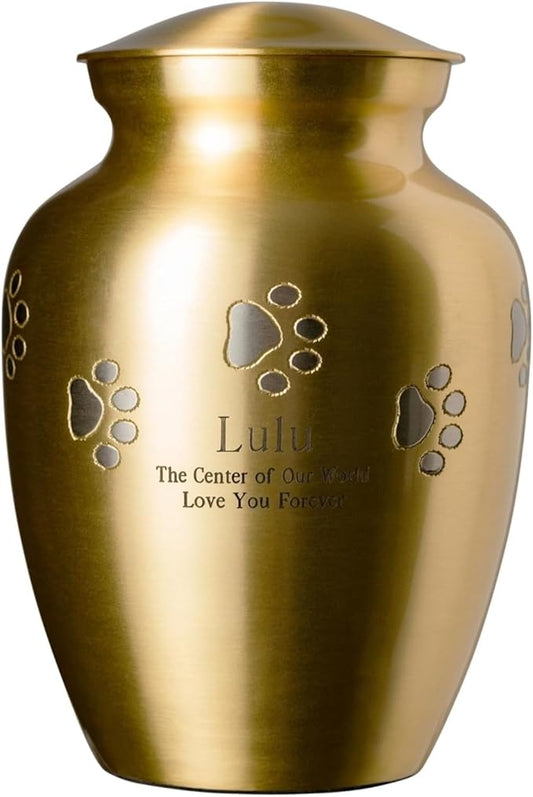 Ottillie Paws Elite Series Personalized Pet Urn for Dogs and Cats - Pet Memorial Urns with Custom Engraving (Brass, Horizontal, Pewter, Large)