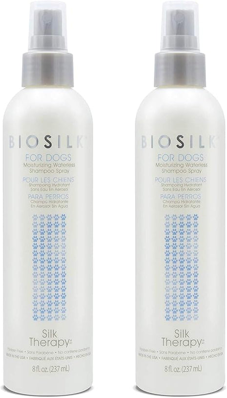 BioSilk for Dogs Silk Therapy Deep Moisture Waterless Shampoo Spray, 2 Pack | Waterless Dog Shampoo Spray for All Dogs and Puppies | 8 Fl Ounces, Pack of 2