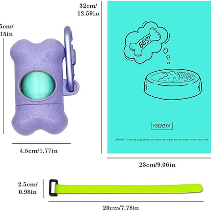 Dog Poop Pickup Bags Holder Dispenser with Standard-Sized Leak-Proof Scented Doggy Waste Bags and Carabiner Hook and Loop Fastener Never Loose on Leash Lead Again (2 Holder 30 Bags, Purple)