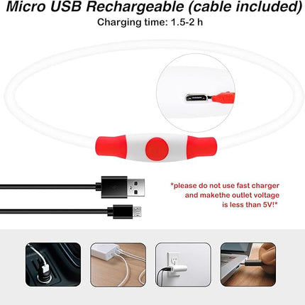Light Up Dog Collar, Dlitk Rechargeable Cuttable LED Dog Collars, Pet Safety Light at Night Walking for Small Medium Large Dogs, Do Not Use Fast Charging (Red)