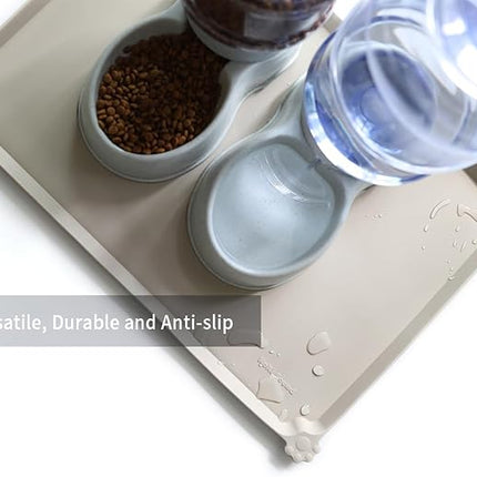 Hoki Found Large Silicone Non Slip Pet Feeding Mats - Waterproof Dog Cat Food Mats - Cream Brown