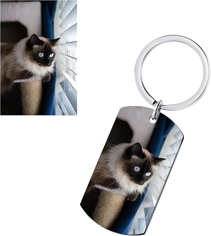 Funnylife Personalized Pet Memorial Keychain for Cats Stainless Steel Custom Cat Photo Keychain Pet Memory Keepsake Loss of Cat Sympathy Gifts