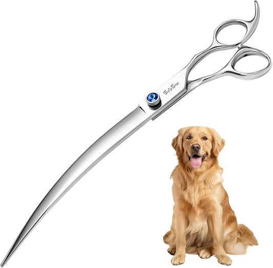 9inch Curved Dog Grooming Scissors, VG10 Steel Sharp Dog Scissors for Grooming, 30 Degree Bend, Heavy Duty Pet Trimming Shears for Dogs Cats at Home & Groomer, Professional with CNC Screw & Blunt Tip