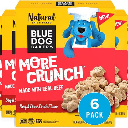 Blue Dog Bakery More Crunch Large Beef & Bone Broth Dog Treats, Dog Biscuits for Large Breeds, Healthy Treats, All Natural, 18 oz (Pack of 6)